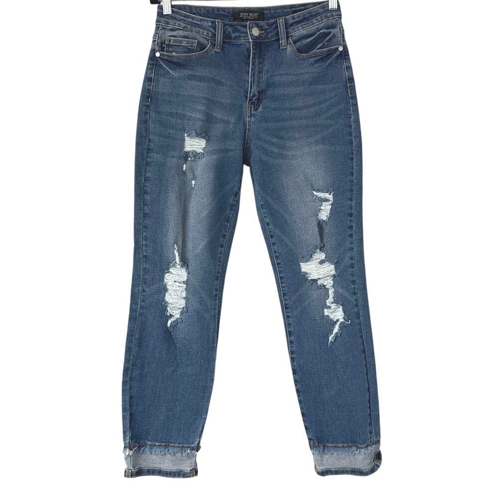 Judy Blue High Waist Slim Fit Blue Jeans Distressed Stretch 9/29 JB84183 *EUC